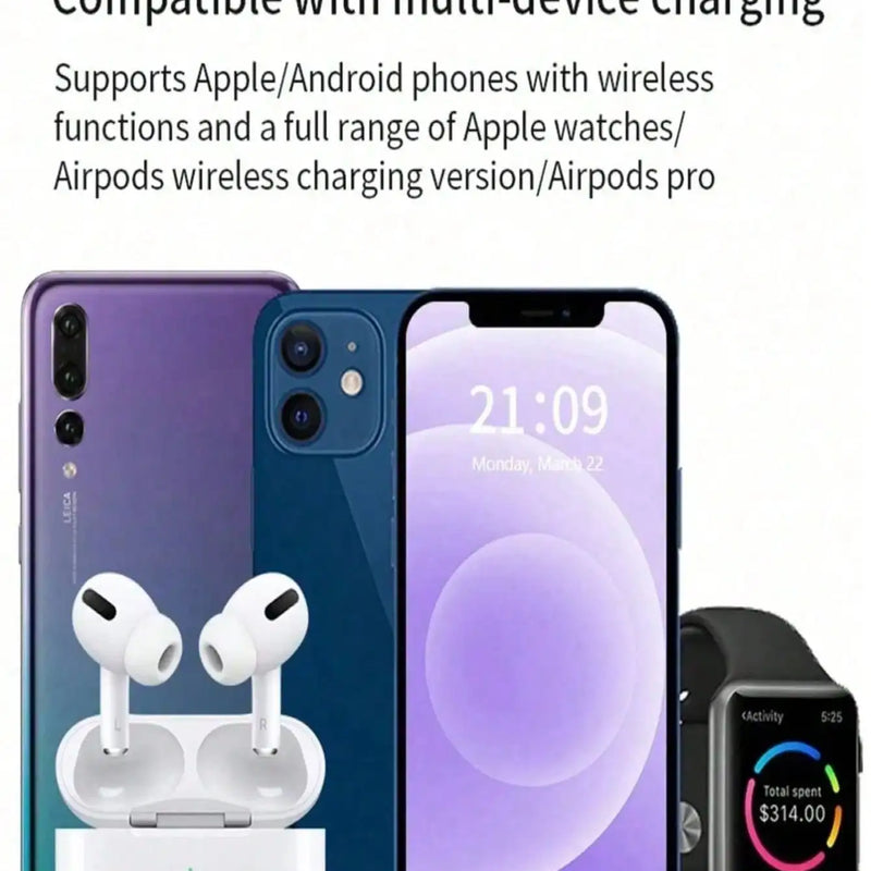 Wireless Charger 3-In-1 Charging Station,Wireless Charger Mobile Phone Holder, LED 3 in 1 Wireless Charger Station For iPhone 17 16 15 14 13 12 Pro Max Apple Watch 10/9/8/7/6/5 AirPods 3/2 Fast Charging Dock