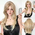 EASIHAIR Medium Length Wavy Blonde Synthetic Wig With Bangs For Women Natural Wigs Hair Heat Resistant Daily Party Cosplay Use