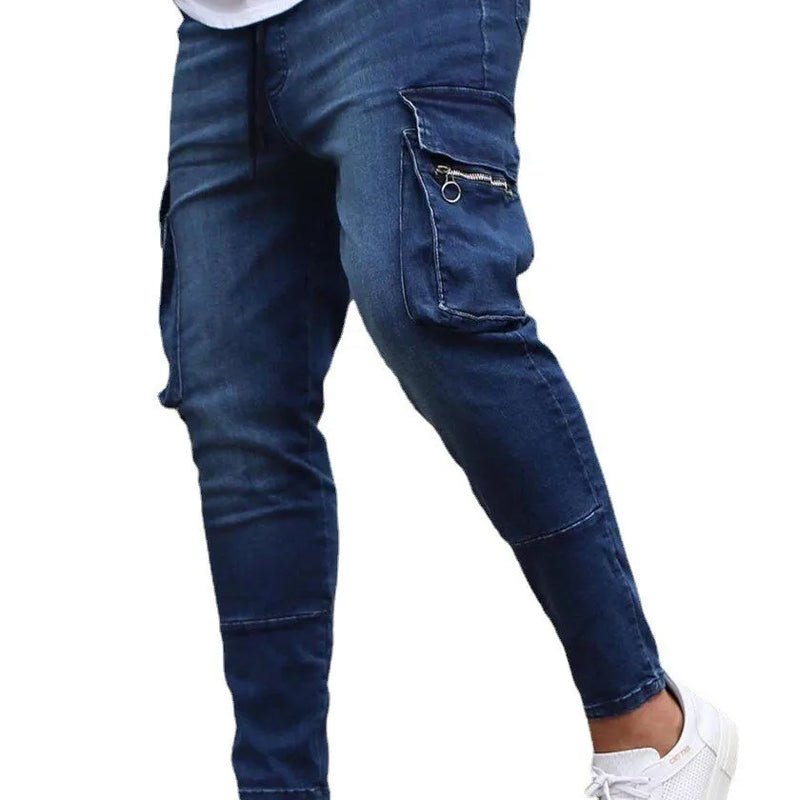 New Jeans Men Pants Wash Solid Color Multi Pockets Denim | SAMAG