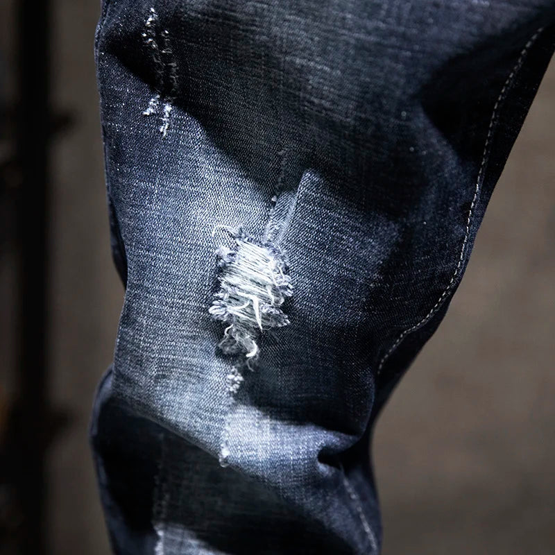 Ripped Jeans Men Slim-fit Denim Pants Cotton Korean Style | SAMAG