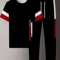 Men's summer new striped letter print refreshing and breathable round neck T - shirt pants set outdoor casual | SAMAG