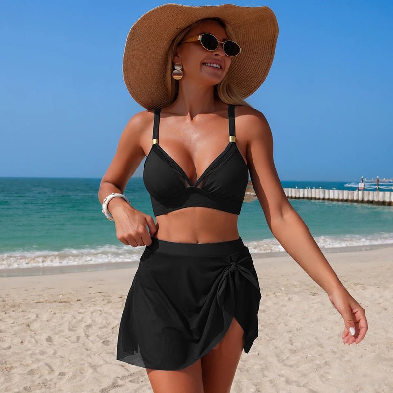 VigoBreviya Black Mesh Skirt Swimwear Women Knot | SAMAG