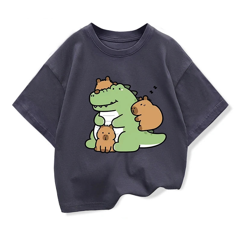 Children's T-Shirt Capybara Printed T-shirts Baby T-Shirt Cartoon Boys Summer Clothes O-Neck Kids Shirt Fashion Child T-Shirt