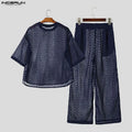 INCERUN Men's Sets See Through Mesh Short Sleeve T Shirt Pants Two Piece Streetwear Sexy Matching - View 5 | SAMAG