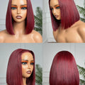 Burgundy Bob Wig 4C Hair Human Hair 13x6x1 Frontal Lace Straight Bob Wigs 99J Red Short Bob Wig Middle Part 100% Human Hair Wig
