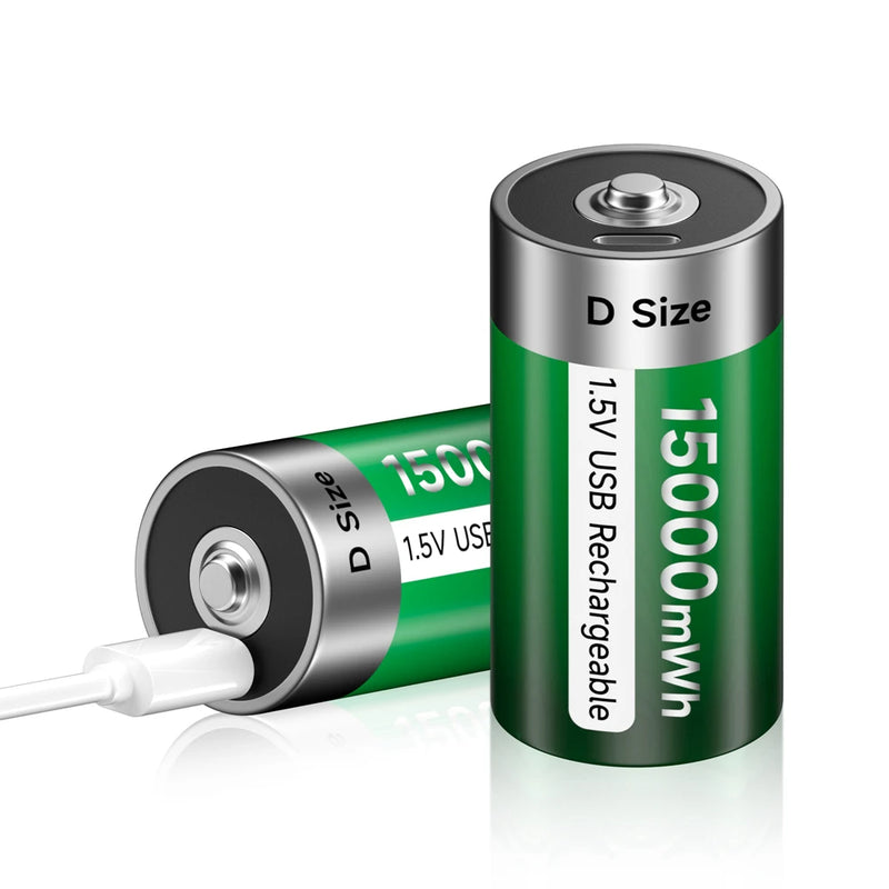 PALO 1-6PCS 1.5V D Size 15000mWh Lithium Rechargeable Battery D Type USB Li-ion Batteries LR20 Battery with Type C USB Cable