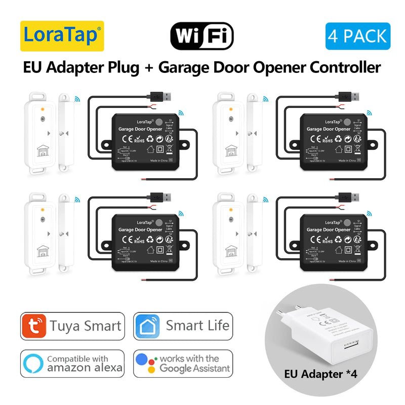 LoraTap Tuya Smart Life AC DC Garage Door Wireless Sensor Opener Controller USB Charger Remote Control by Google Home Alexa