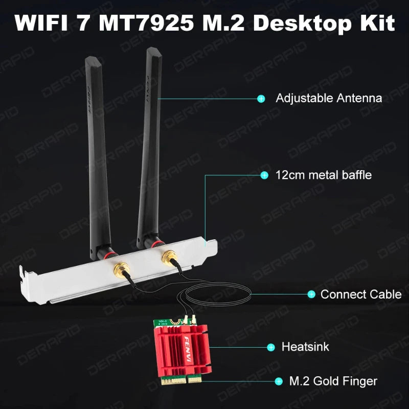 WiFi 7 BE6500 MT7925 Bluetooth 5.4 M.2 NGFF Desktop Network Card BT5.4 802.11be Wireless Adapter for PC - Visuel 4 | SAMAG