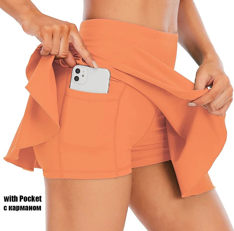 Cloud Hide Pocket Tennis Skirts Women Sports Golf Pleated Skirt Candy Color Fitness Shorts High Waist Quick Dry Running Skort