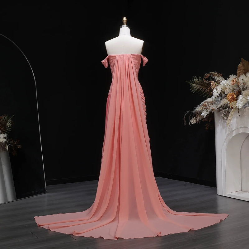 Sharon Said Elegant Pink Off Shoulder Evening Dress | SAMAG
