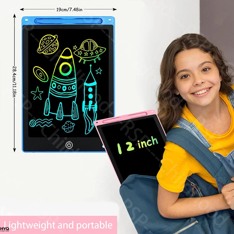 Tablettes électroniques 12 pouces, blocs d’écriture LCD, tableaux à dessin graphiques numériques pour enfants