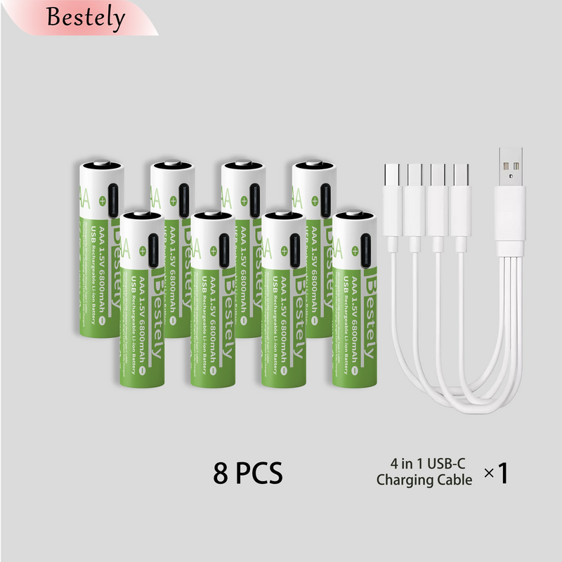 New Rechargeable 1.5v AAA Lithium Batteries 6800mAh Capacity, USB-C AAA Li-ion Battery 2000 times cycle with cable for free