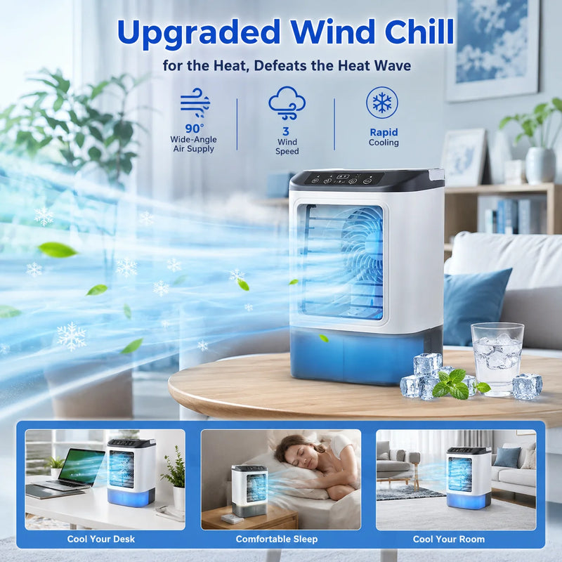 Portable USB Home Cooling Fan Mini Air Conditioner Atomizing Air Cooler 3 Speeds, Quiet, with Night Light Office Home Fan