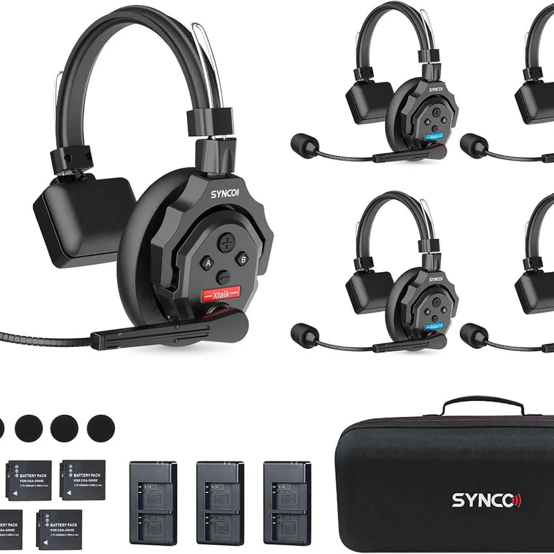 SYNCO XTALK X2 X5 2.4G Wireless Intercom Headset System 2-Person 350M 1148FT 24H Working Time Noise Reduction for Video Shooting