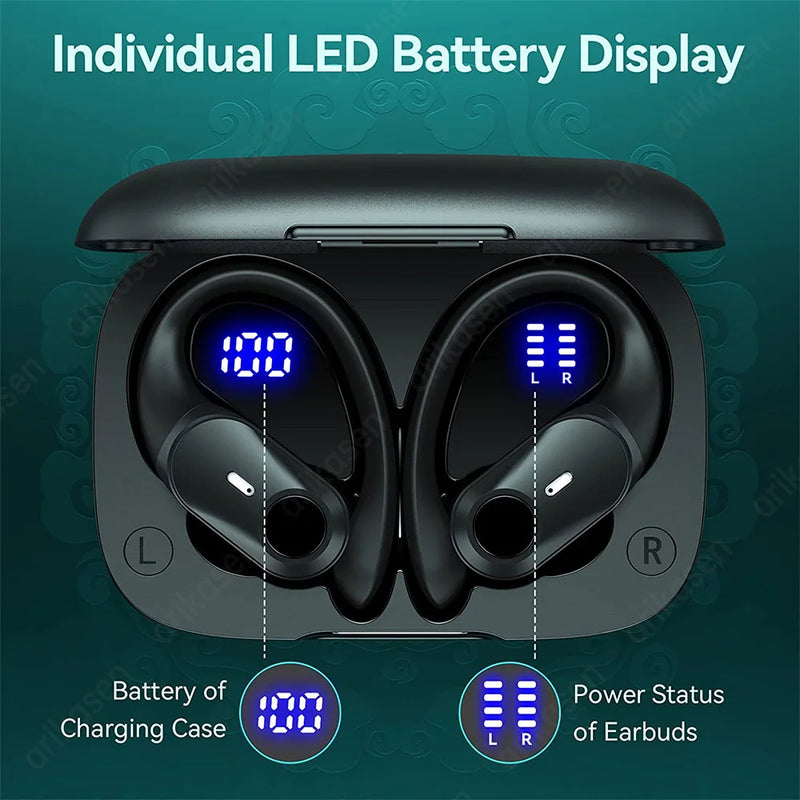 Bluetooth Headphones Wireless Earbuds 36Hrs Playtime with Charging Case Digital LED Display Over-Ear Earphones with Earhook Mic