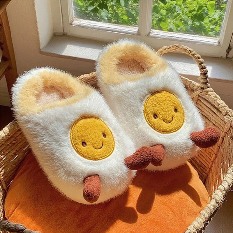 Winter Warm Indoor Slippers, Non-Slip Cotton Slippers, Cute Fried Egg Winter New Plush Home Shoes, Women's Slippers