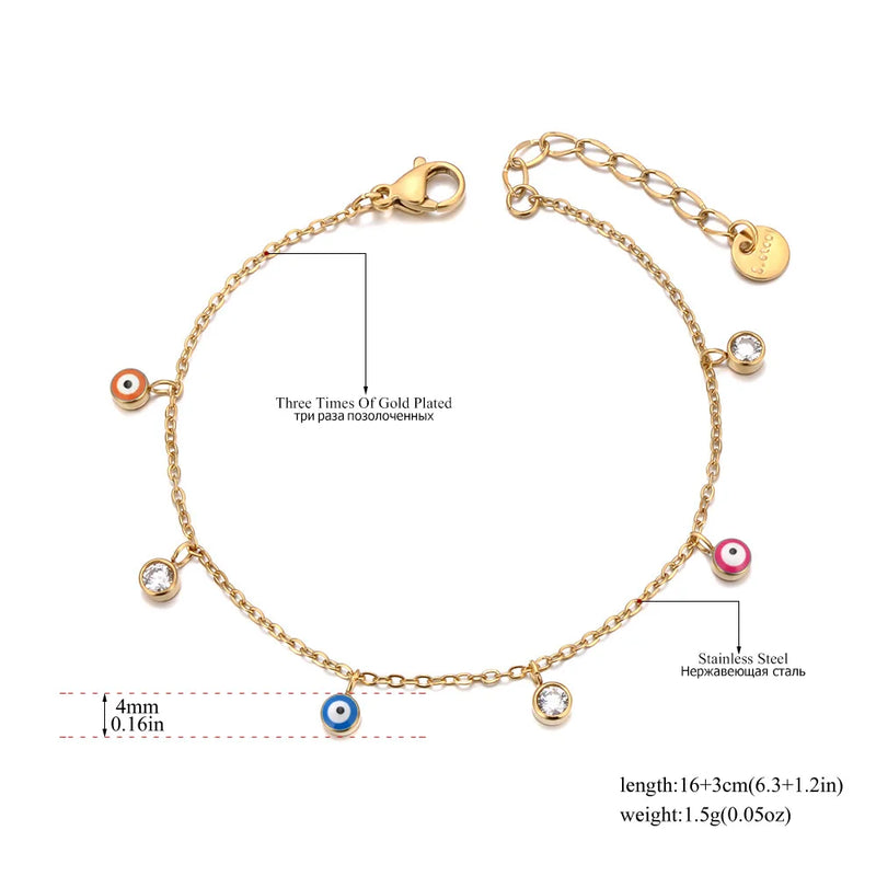 Lokaer Vintage Enamel Blue Eye Charm Bracelets for Women Stainless Steel Cubic Zirconia Chain Bracelet Waterproof Jewelry B24110