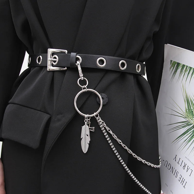 Women Punk Style Black Metal Chain Belt Fashion Decorative Waist Chain Versatile Belt For Dress Suit Fashion Accessories