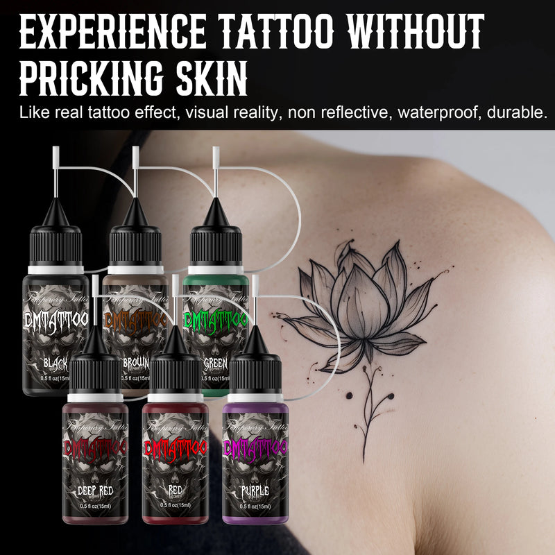 Temporary Tattoo Inks With 3Tattoo Stickers Stencil Kit Freehand Painting Gel for Makeup Trend Party Tattoos For Hand & Body Art