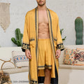 Men Pajama 2PCS Robe Set Spring Summer New Silk Satin Sleepwear Kimono Bathrobe Gown Loose Casual Home Clothing Loungewear