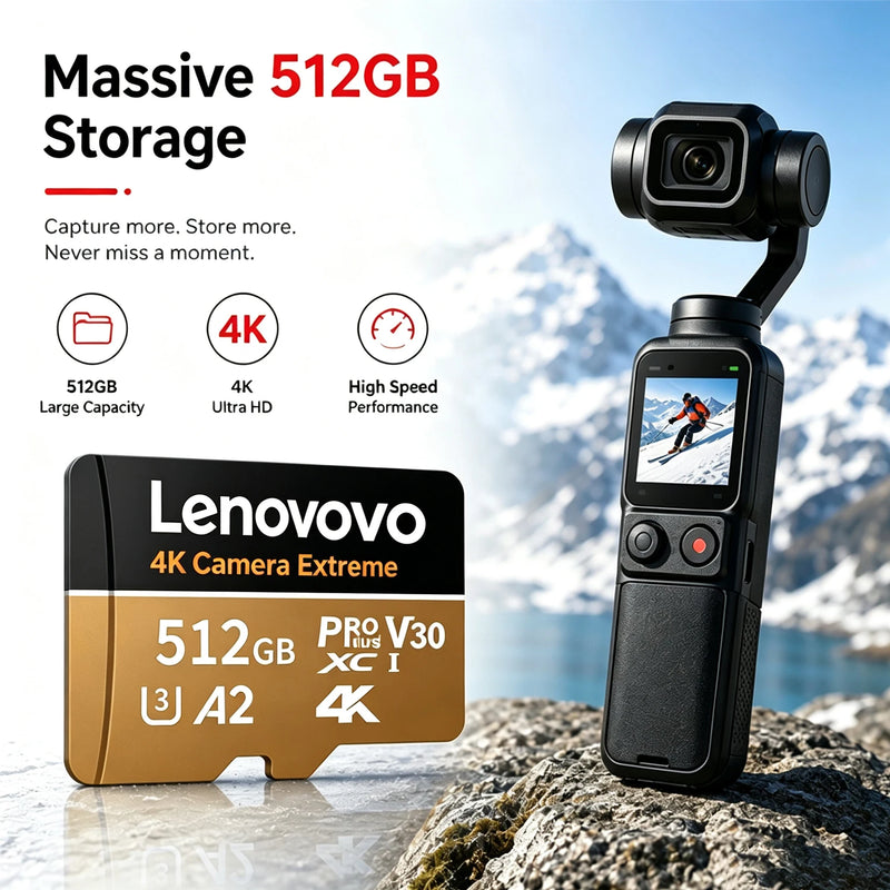 Lenovo Micro SD Card 512GB 256GB V30 U3 Flash Memory Card Class 10 High Speed Cartao De Memoria 128GB For Xiaomi Phone Laptop