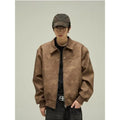 American Retro Brown Motorcycle Mens Leather Jacket Maillard Style Loose Lapel Zipper Men and Women Couple Bomber Jacket Coat