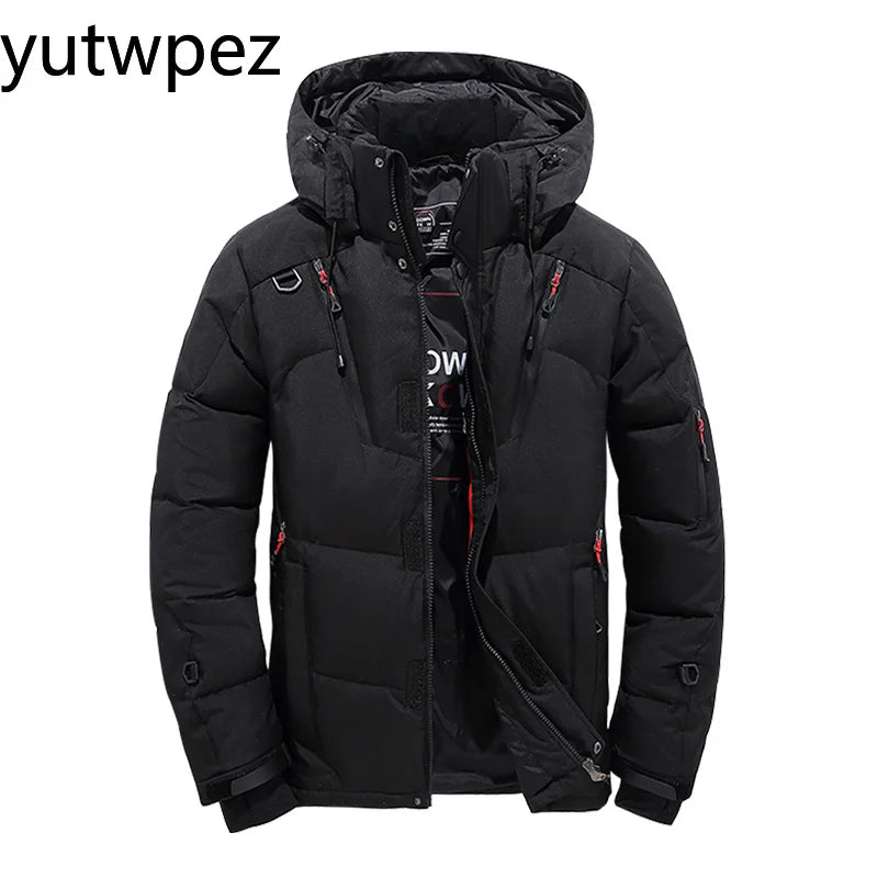 Outdoor Hiking Sports Running Down Jacket Men White Duck Winter Coat Windproof Warm Parka Travel Camping Overcoat Thicken Hooded