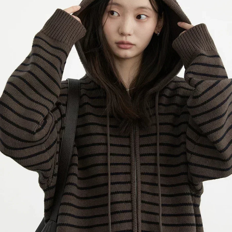 CHIC VEN Women Fashion Cardigan Casual Hooded Striped - View 8 | SAMAG