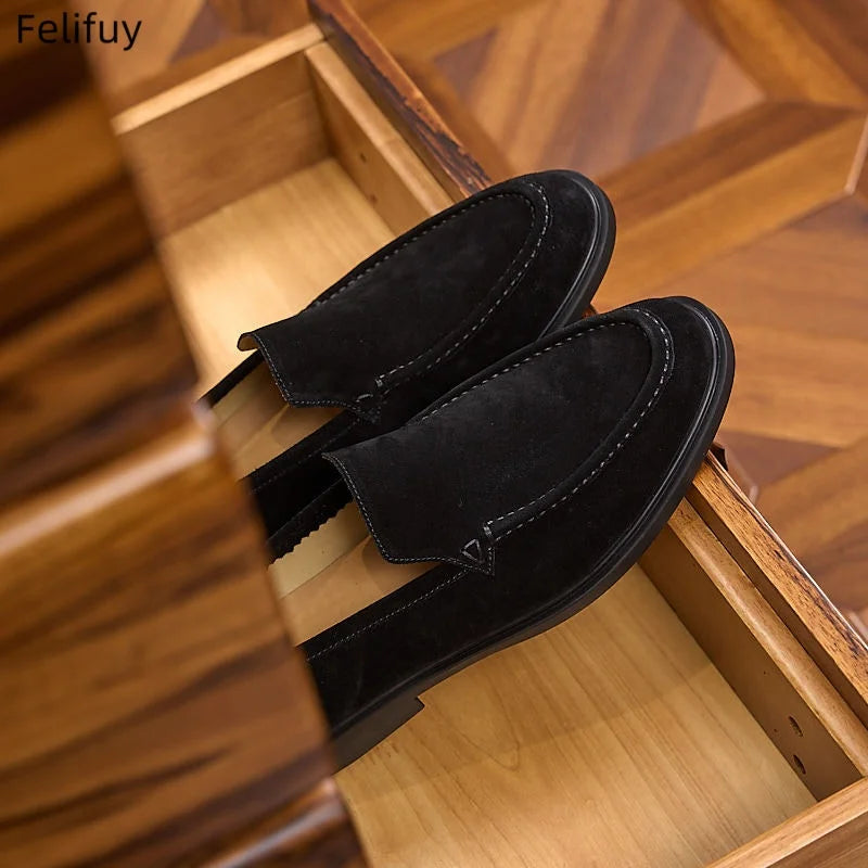 Men's Cow Suede Loafers Slip On Casual Shoes Comfortable Flat Driving Moccasins Fashion Lazy Loafers For Men Daily Wear Shoes