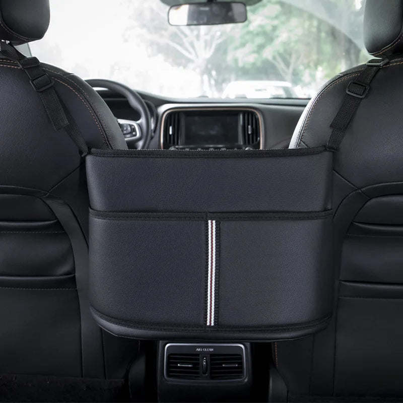 Leather Car Stowing Tidying Seat Middle Hanger Storage Bag Auto Handbag Holder Between Seats of The Car Tissue Water Cup Pockets