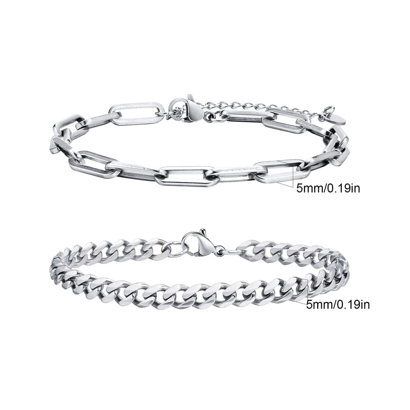 2pcs Men's Chain Bracelets,Stainless Steel Silver Gold Black Color Twist Rope Chain Wristband,Trendy Cuban Link Chains Gift