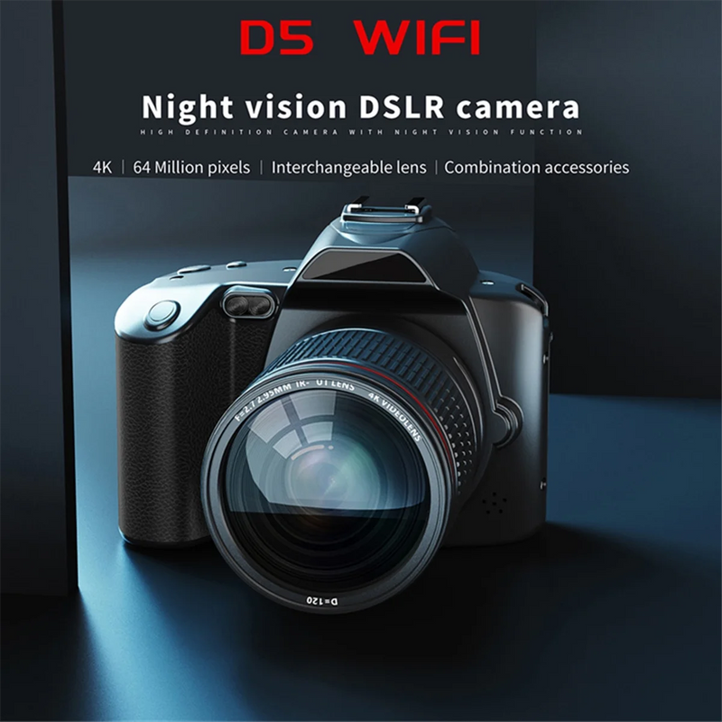 D5 6400Megapixel HD WiFi Digital Video Camera 4K Dual Lens Camcorder with Display 16X Zoom DSLR Camera No Memory Card
