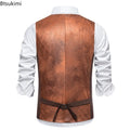Men's Suit Vests Solid Color Herringbone Suit Waistcoat Business Casual Working Wear Retro Brown Single Breasted Vest for Men