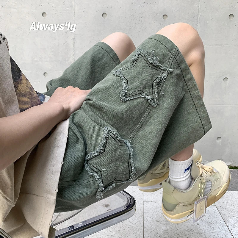 Summer Shorts Men Loose spodenki meskie Vintage Denim | SAMAG