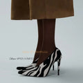 Zebra Pattern Print Leather Stiletto Pumps Pointed Toe Thin Heels Women's Spring Autumn Shallow Slip On Trending High Heels