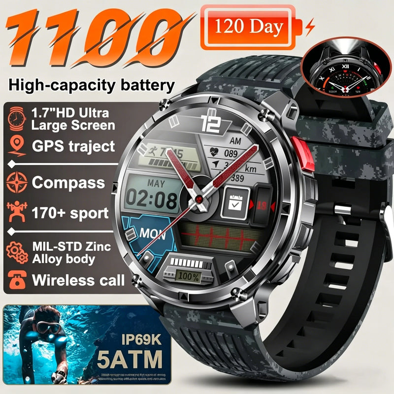 New T-REX3 Ultra 1100mAh Battery SmartWatch 10ATM Waterproof GPS Compass Flashlight 1.7" AMOLED HD Call Sports Smart Watch Men