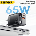 Essager 65W GaN Charger with Retractable Cable PD Fast Charging for Laptop Macbook iPhone 17 16 15 Xiaomi Type-C Phone Charger