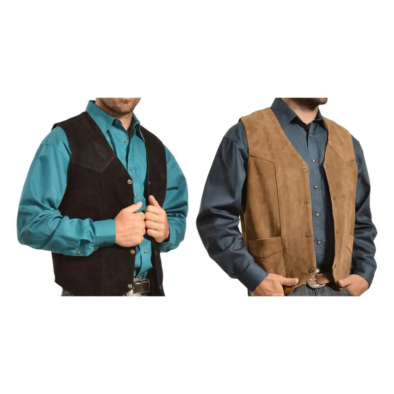 2025 New Men Vests Sleeveless Jackets Cowboy Waistcoat Single Breasted Irregular Men's V-neck Bussiness Jacket Cargo Vest