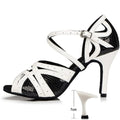 Black White Latin Dance Shoes for Womens Soft Bottom Indoor Jazz Tango Cha Cha Party High Heel Girl Dancing  Hollow Out Sandals