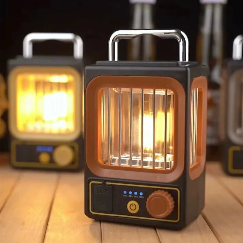 New Camping Lamp: Outdoor, Long Battery, Rechargeable/Solar, Retro Bedside Lamp, Tungsten Warm Light, Portable Handle