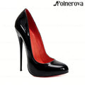 16cm Brown Patent PU Leather Pumps Sexy Style Sliop on Round Toe High Heels Ultimate Lacquered Heel Pumps Women's Daily Footwear