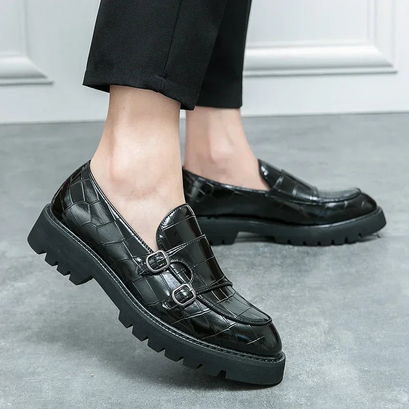 Street Fashion Men's Loafers Thick Sole Big Toe Shoes Trend Green Party Dress Shoes Men's Genuine Leather Casual Shoes 37-46