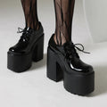 Ultra High Waterproof Platform Shiny Patent Leather Lace Up Women's Pumps Breathable Lining Thick Heels Punk Trendy High Heels