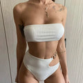 Metal Chain Ribbed Female Bandeau Swimsuit High Waist | SAMAG