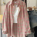 Harajuku Oversize Loose Plaid Shirts Female Lazy Style Long Sleeve Out Wear Casual Blouses Vintage All-match Students Shirt