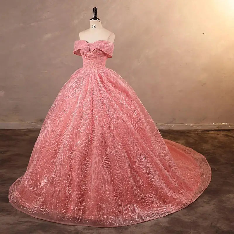 Wedding Dress Shiny Classic Boat Neck Bridal Party Gown - View 15 | SAMAG