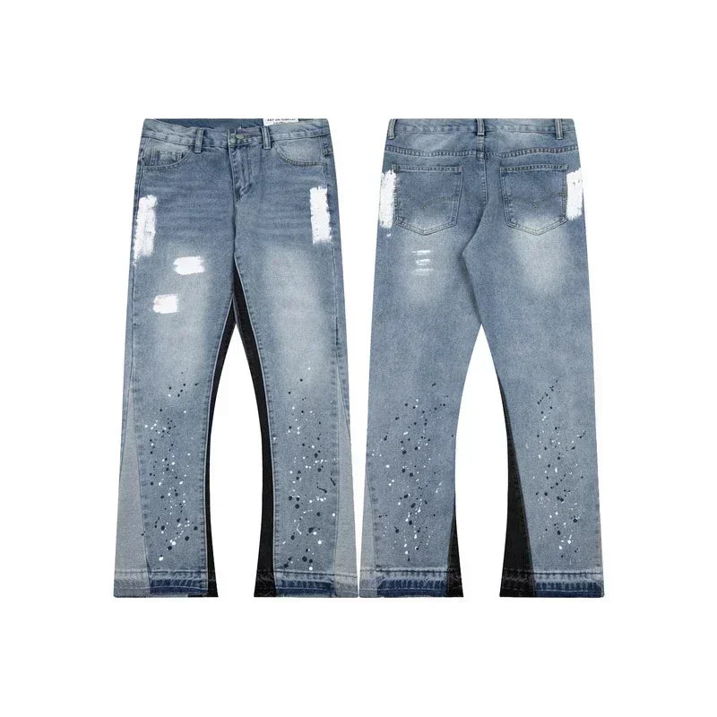 American Streetwear Splashed Ink Patchwork Baggy Jeans | SAMAG