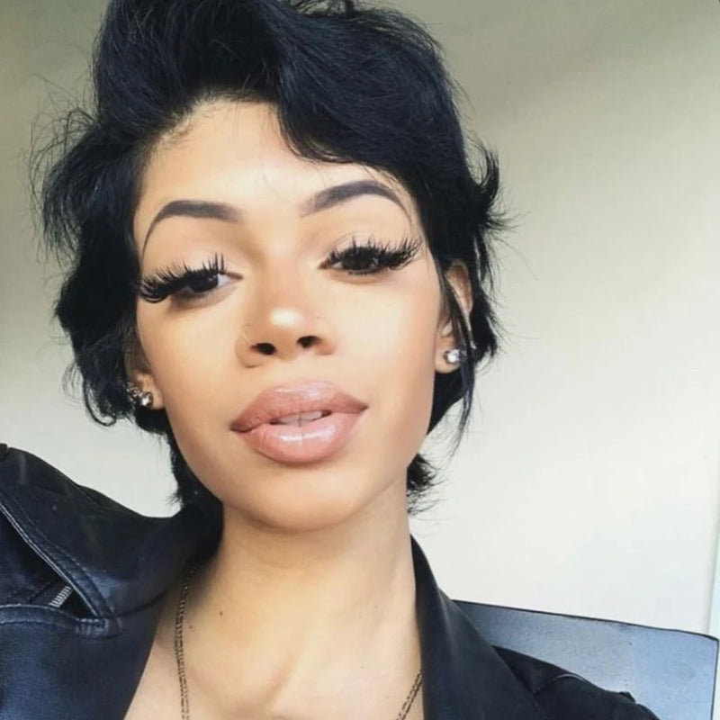 Brazilian Human Hair Wigs Short Curly Pixie Cut Wig for Black Women Machine Made Cap Pre Plucked Layered Curly Wig Ready to Wear