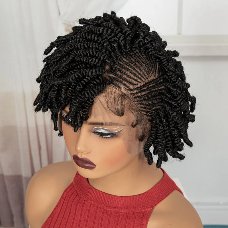 Short Bantu Braided Wigs Synthetic Full Lace Handmade Cornrow Braided Wigs 350# Ginger Braids Wig with Baby Hair for Black Women