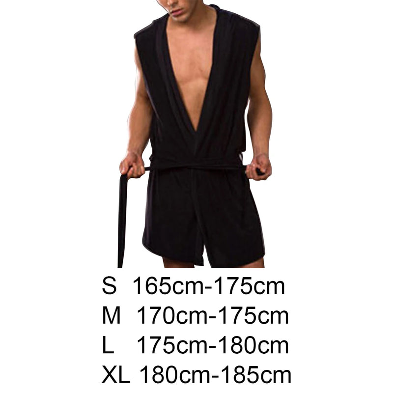 Men's Summer Milk Silk Bathrobe Hooded Sleeveless Bathrobe Pajamas Slimming Medium And Long Fitting Household Clothing